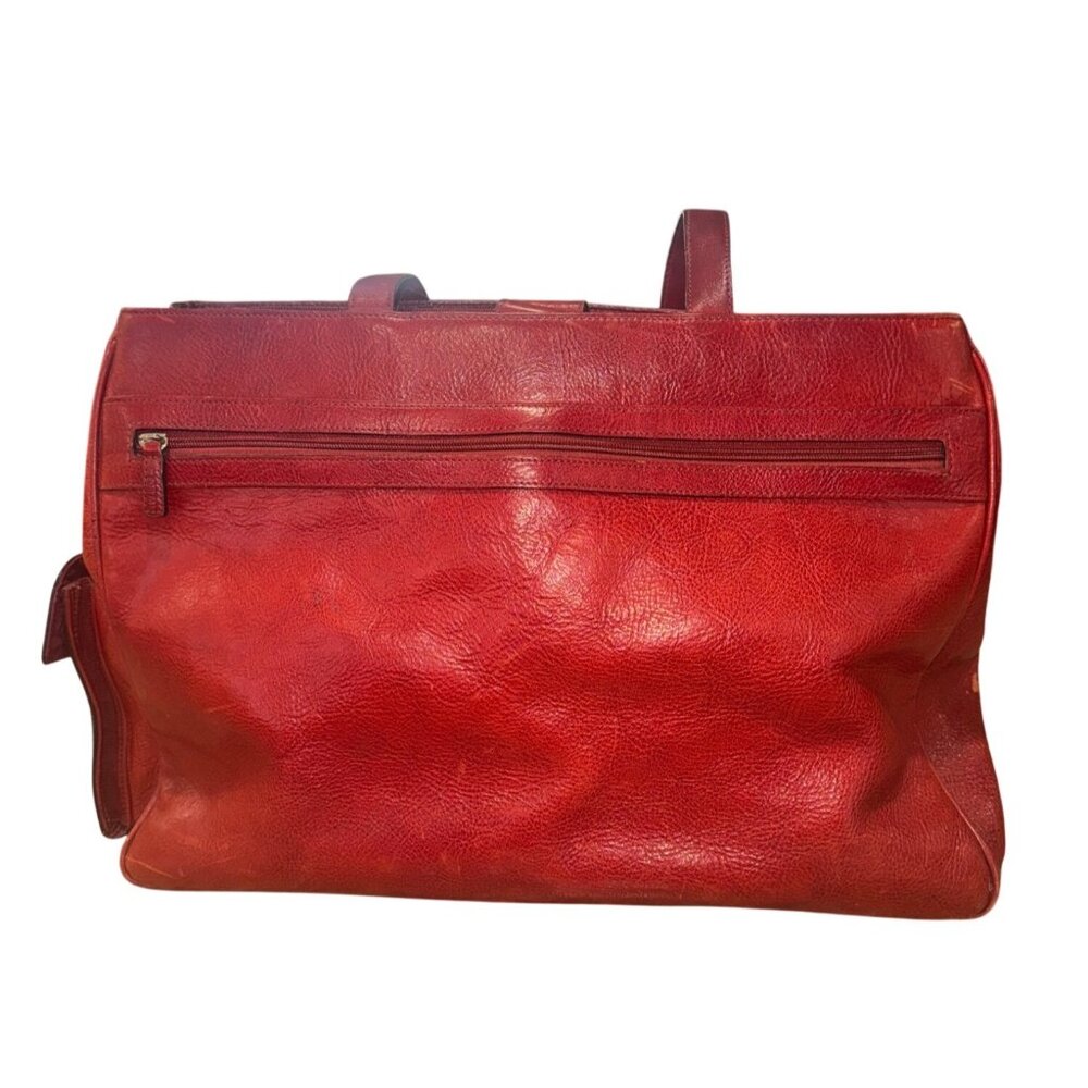 Vintage El Portal Red Leather XL Briefcase Tote Computer Bag Multi Pocket Work - Picture 2 of 16